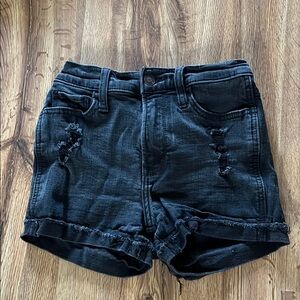 Hollister Black Distressed Jean Shorts High-Waisted Cuffed